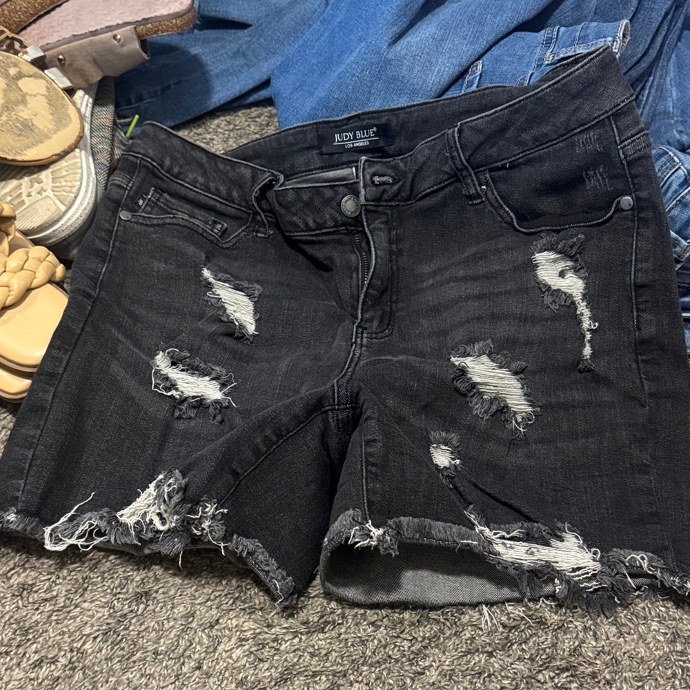 Judy Blue Women's Charcoal Distressed Jean Shorts